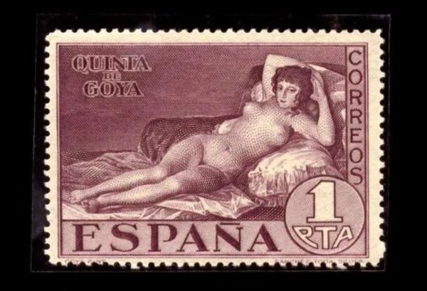 西班牙30年代发行的戈雅名画“裸体玛哈”(精美的雕刻版画面)